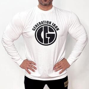 Generation Iron Old School 360 logo white long sleeve shirt. Size XXL